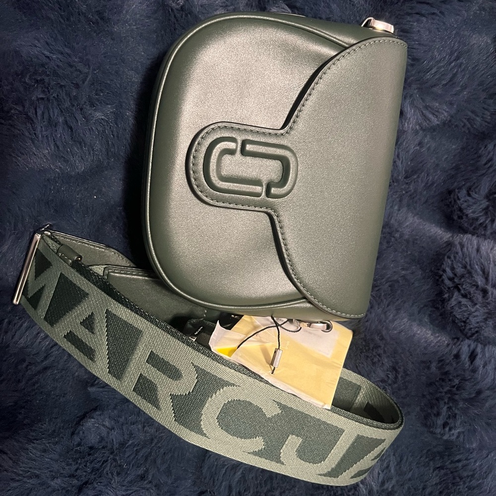 Marc Jacobs Green Leather Small Saddle Crossbody Bag with Logo Strap